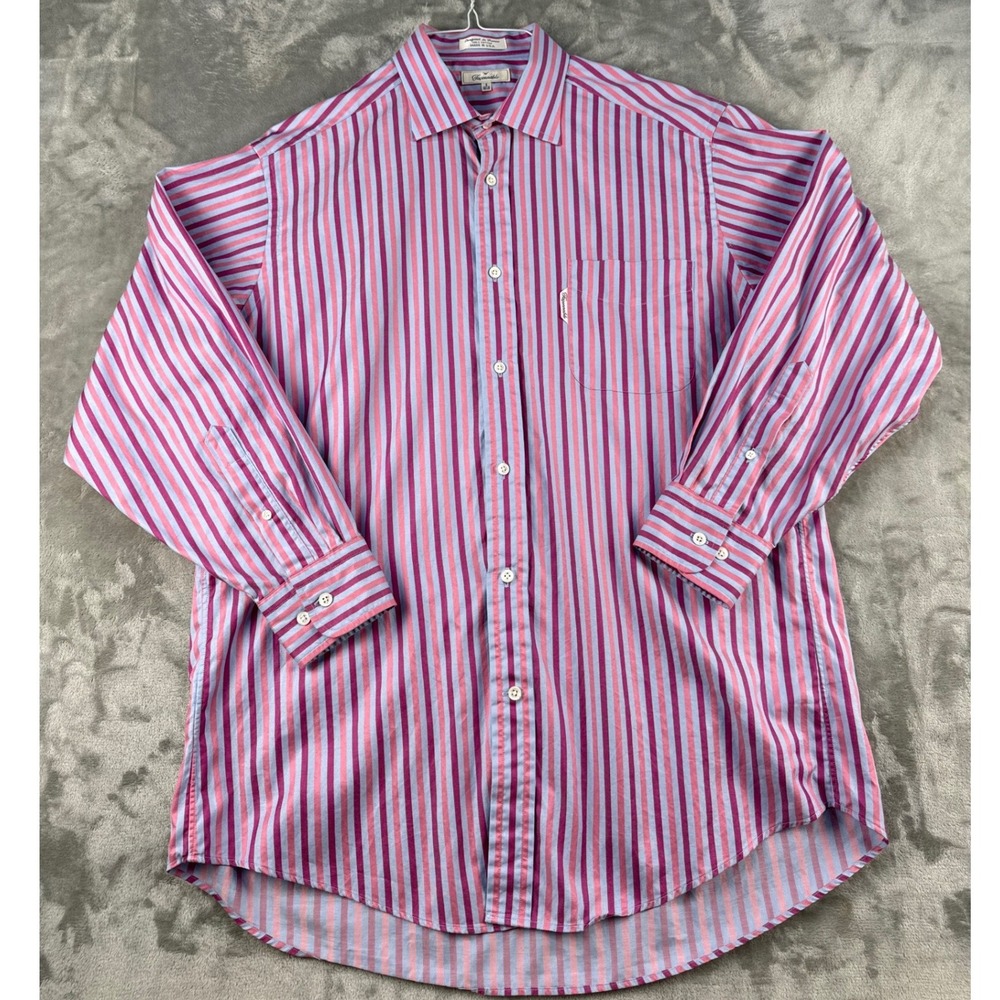 Faconnable Button-down Shirt Mens 16.5 R Pink Purple Blue Striped EUC